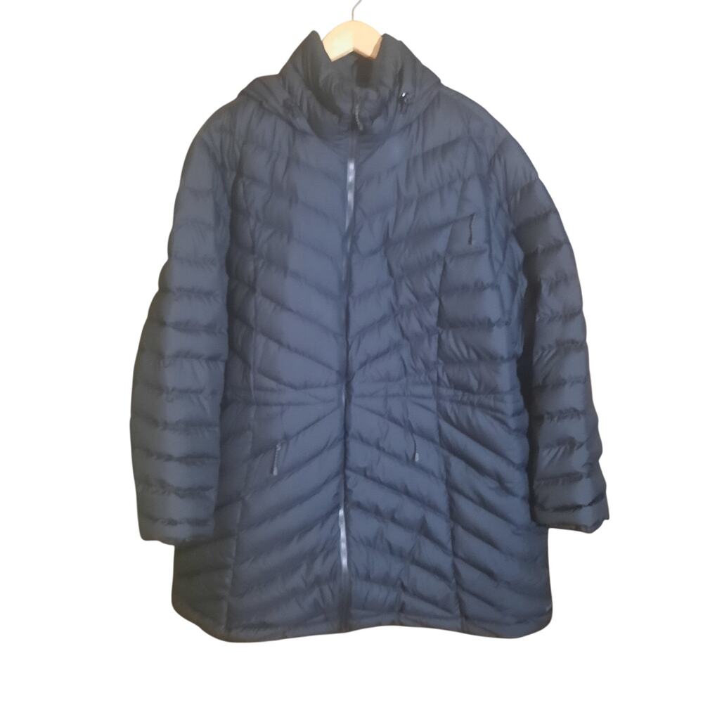 Duluth Womens Black Chevron Quilted Pattern Mid Length Hooded Down Coat Size 3X